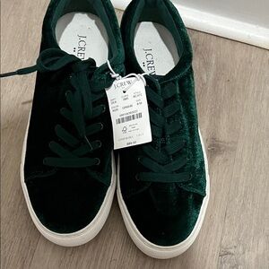 J. Crew Dark Green Velvet Sneakers, Women’s Size 8, NWT
